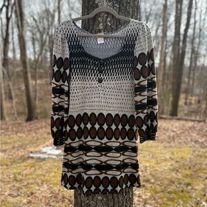 Vintage Black Funky People Black and Brown Geometric Dress